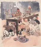 Projet d'illustation (Pantagruel?) by Yves Brayer, Aquarelle gouachée, sold May 2013