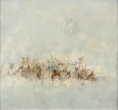 Composition by Pierre Jacquemon, Huile et collage sur carton, sold May 2013