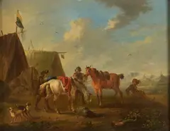 Un campement militaire by August Querfurt, Panneau de chêne, une planche, non parqueté, sold Jun 2021