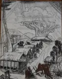 Village malgache by André Maire, 1959, Fusain et pastel, sold May 2021