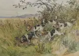 Lièvre saisi par la meute by Charles Olivier de Penne, Aquarelle, sold Feb 2021