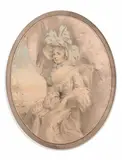 Portrait de Lady Elizabeth Lambart assise, un chat sur les genoux by John Downman, Aquarelle, crayon noir et estompe, sold Feb 2021