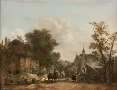 Théâtre ambulant sur une place de village by Nicolas-Antoine Taunay, Toile, sold Feb 2021