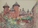 Vue de Collonges la rouge, août 30 by Claude Bils, Aquarelle sur traits de fusain, sold Dec 2020