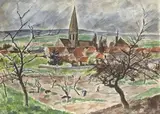 Champ et village avec clocher by André Dunoyer de Segonzac, Aquarelle et encre, sold Dec 2020