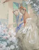 Les deux amies by Antoine Calbet, Crayon noir, aquarelle et rehauts de gouache, sold May 2023