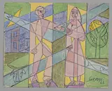 Couple de paysans by Léopold Survage, 1961, Aquarelle sur traits de mine de plomb et de stylo-bille sur carton, sold May 2023