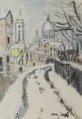 Montmartre et le Sacré Coeur par temps de neige by Max Jacob, Aquarelle, encre (plume et lavis) et rehauts de gouache, sold May 2023