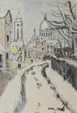 Montmartre et le Sacré Coeur par temps de neige by Max Jacob, Aquarelle, encre (plume et lavis) et rehauts de gouache, sold May 2023