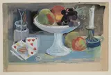 Compotier et cartes à jouer by Irène Pagès, Gouache et aquarelle, sold May 2023