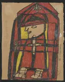 Sans titre - Personnage rouge by Michel Nedjar, 1983, Pastel sur enveloppe kraft signé et daté, sold May 2023