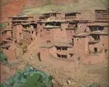 Village de Tinitine, Vallée de la Réraia, Grand Atlas, novembre 1921 by Jacques Majorelle, Gouache sur carton fort monogramme, sold Jun 2017