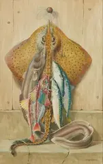 Sans titre by Jacques Cartier, Aquarelle "Nature morte aux poissons de mer" Dim, sold May 2017