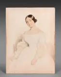 Portrait d'une jeune femme à la robe blanche by Dominique Papety, Crayon noir et aquarelle, sold Jun 2021
