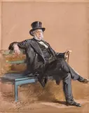 Portrait d'un homme portant un haut de forme by Isidore Pils, Aquarelle et rehauts de blanc sur traits de crayon noir, sold Jun 2021