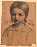 Étude préparatoire pour le portrait de Marie-Blandine, fille de l'artiste by Jean Baptiste Frénet, Crayon noir sur papier calque, sold Jun 2021