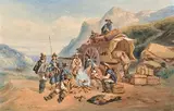 Chiliens prenant le maté by Auguste Borget, Aquarelle et rehauts de blanc, gomme arabique sur traits de crayon noir, sold Jun 2021