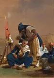 Le barbier by Isidore Pils, Aquarelle et rehauts de blanc, sold Jun 2021