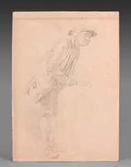 Étude d'homme debout pour l'intérieur d'une douane by Nicolas Bernard Lépicié, Pierre noire, sanguine et rehauts de blanc, sold Jun 2021