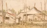 La ferme aux pêcheurs by Anthonie van Borssom, Plume et encre brune, aquarelle, sold Jun 2021