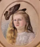 Portrait de jeune fille au ruban brun by Anne Françoise Domin-Loth, Pastel ovale, sold Jun 2021
