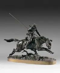 Cosaque au galop chargeant by Eugene Alexandrovich Lanceray, Bronze à patine brune légèrement dorée, sold Jun 2021