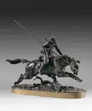Cosaque au galop chargeant by Eugene Alexandrovich Lanceray, Bronze à patine brune légèrement dorée, sold Jun 2021