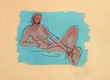 Nu assis fond bleu by Arno Brecker, Lithographie en couleurs, sold Jun 2021
