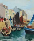 Thoniers à quai à Douarnenez by Marcel Parturier, Aquarelle, sold Jun 2021