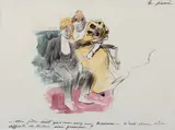 Ma fille sait que vous avez une liaison by Jean-Louis Forain, Aquarelle sur traits d'encre, légendée dans le haut et à dans le bas, sold Jun 2021