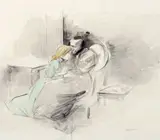 La consolation by Jean-Louis Forain, Lavis d'encre rehaussé d'aquarelle, sold Jun 2021