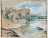 Porteuse d'eau au pied de la Kasbah by Henri Jean Pontoy, Gouache sur Papier, sold Jun 2021