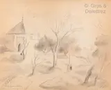 Le cimetière arabe à Meknès by Roger Chapelain-Midy, 1935, Crayon noir et crayons de couleurs sur papier, sold Jun 2021