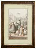 L heure du thé sur la terrasse by Jean Baptiste Hilaire, Aquarelle, sold Jun 2021