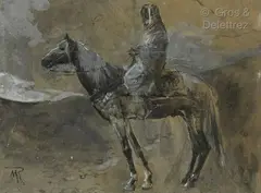 Cavalier by Maurice Romberg, Lavis d'encre, rehaut de gouache blanche, sold Jun 2021