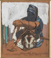 Touareg assis by Paul Jouve, vers 1932, Crayon, encre de Chine et gouache sur papier bistre Dédicacé, sold Jun 2021