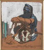 Touareg assis by Paul Jouve, vers 1932, Crayon, encre de Chine et gouache sur papier bistre Dédicacé, sold Jun 2021