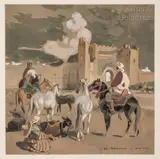 Cavaliers aux portes de Meknès by Édouard Doigneau, Gouache et aquarelle sur traits de crayon sur papier, sold Jun 2021