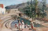 Lavandières au Maroc by Gaston Jules Louis Durel, Gouache, sold Jun 2021