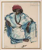 Femme Ouolof by Monique Cras, Aquarelle et gouache sur papier, sold Jun 2021