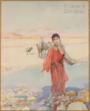 Jeune fille au bord de la rivière by Paul A. Leroy, Aquarelle sur traits de crayon sur papier, sold Jun 2021