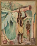 Travailleurs dans la bananeraie by Raymonde Heudebert, Gouache et aquarelle sur traits de crayon sur carton, sold Jun 2021