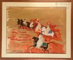 Six cavaliers by Hassan El Glaoui, Gouache sur papier, sold Jun 2021