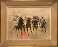 Quatre cavaliers by Hassan El Glaoui, Gouache sur papier, sold Jun 2021