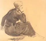 Paysanne assise, accoudée sur son genou by Luigi Chialiva, Fusain, crayon bleu, plume, encre de Chine, et lavis d encre sur papier, sold Jun 2021