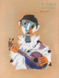 Le petit clown à la guitare by Roland Chanco, Crayon gras sur papier kraft, sold Jun 2021