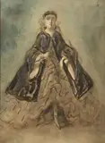 Etude de femme en pied by Constantin Guys, Aquarelle, reprise postérieure au crayon noir, sold Dec 2015