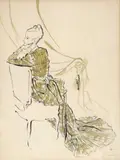 Elégante assise de dos by René Gruau, Encre de Chine et gouache signée en bas à droite, sold Dec 2015