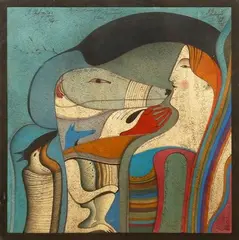 Le lévrier et la femme by Mikhail Chemiakine, Aquarelle sur papier, sold Nov 2015