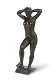 Nu debout se coiffant, (baignueuse aux bras levés) by Aristide Maillol, 1898, Epreuve en bronze à patine brune nuancée, sold May 2015